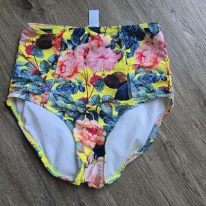 Lime Ricki Yellow and Blue Floral Bikini Bottoms Xs